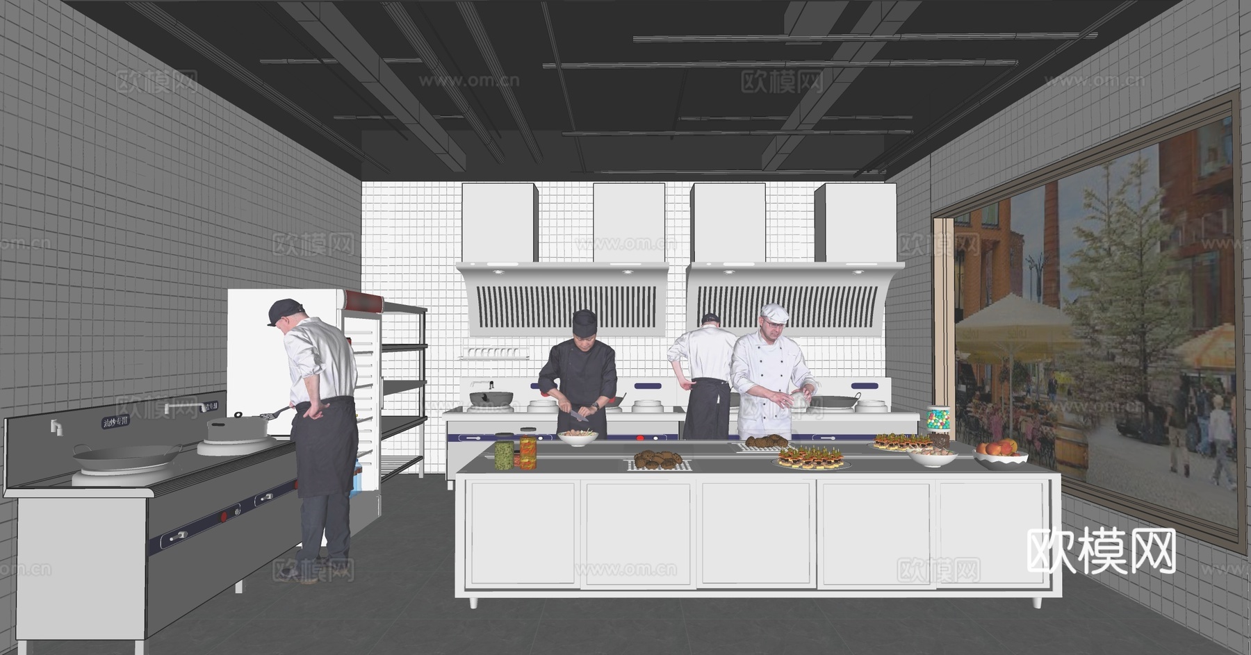现代快餐店厨房su模型下载
