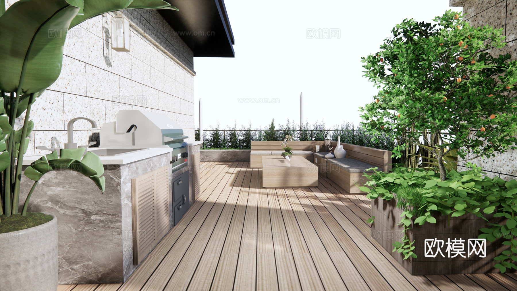 现代屋顶花园su模型下载