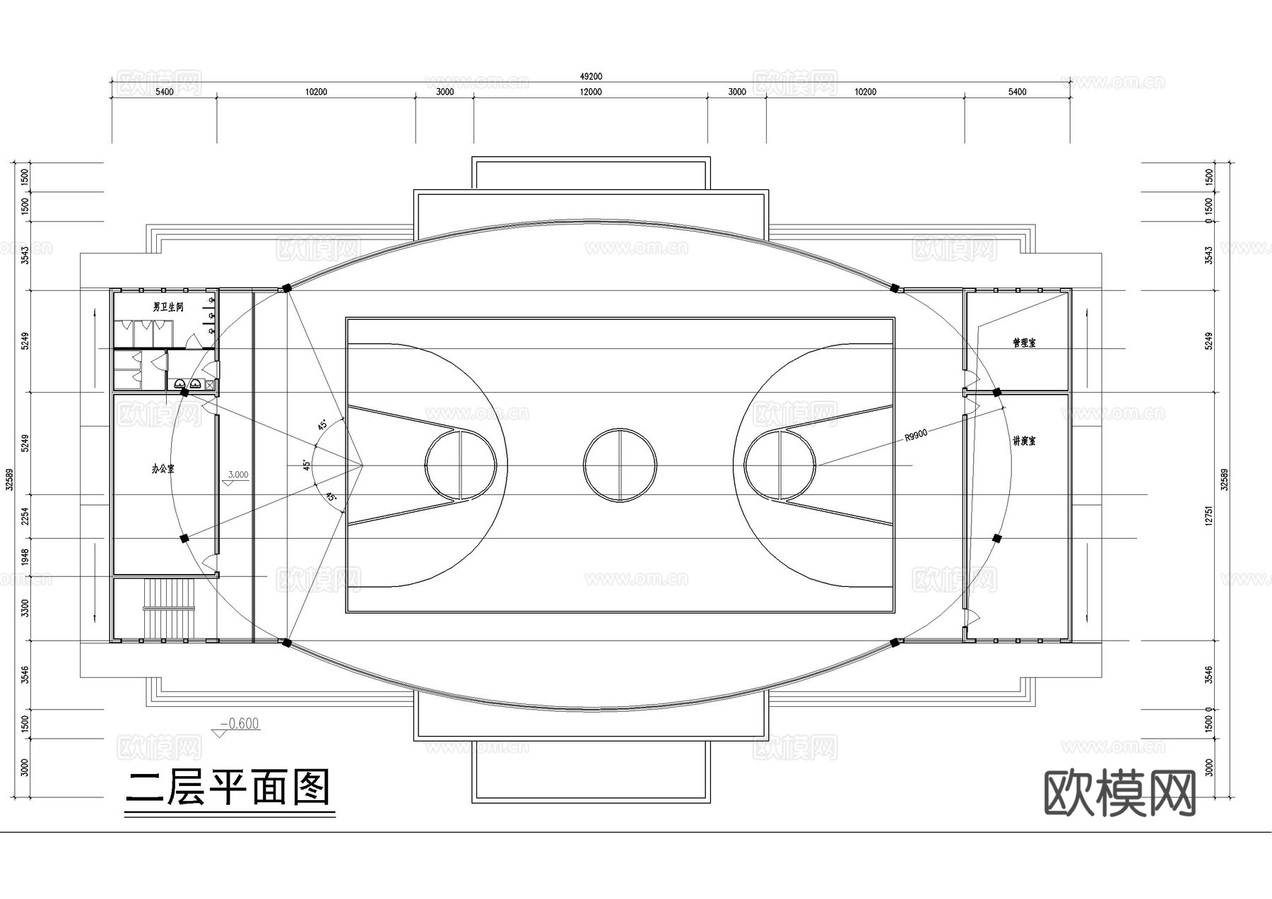 篮球场平面方案cad施工图