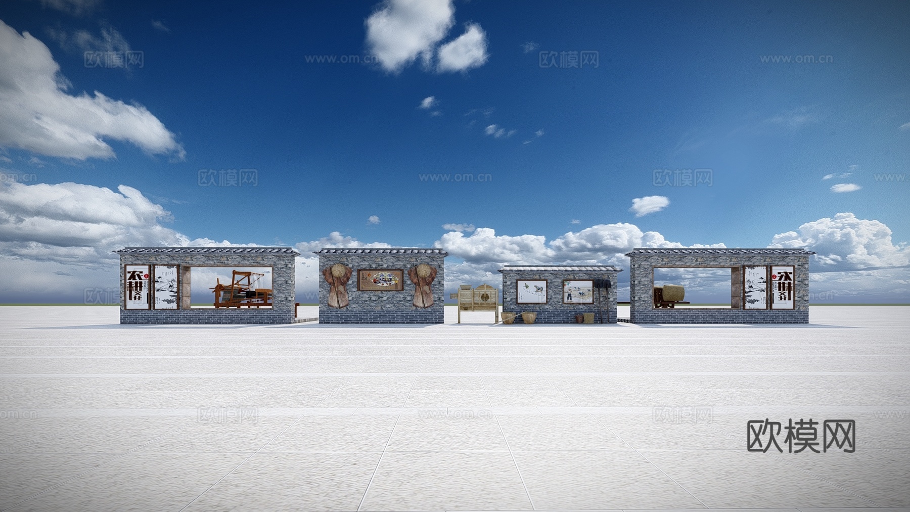 新中式乡村文化景墙围墙su模型下载