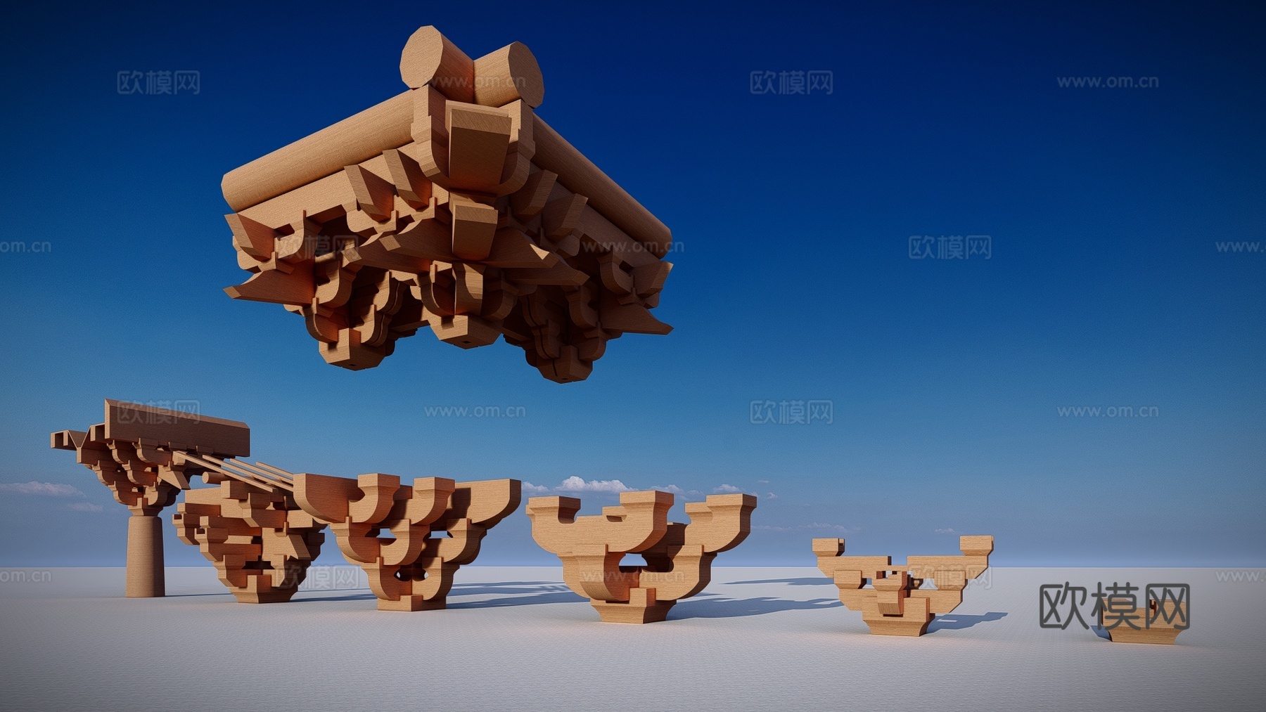 中式古建斗拱建筑构件su模型下载