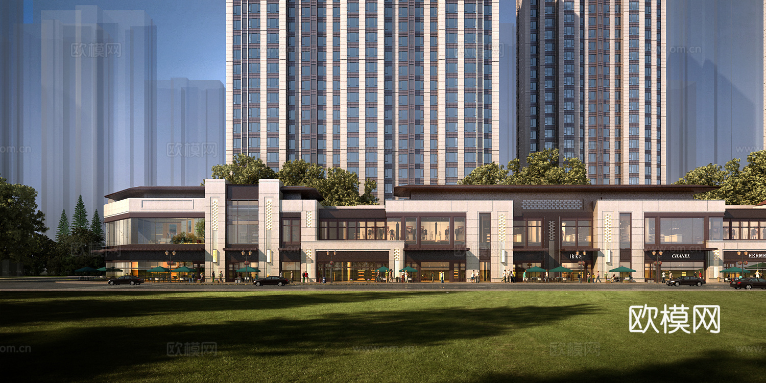 现代沿街商业建筑su模型下载