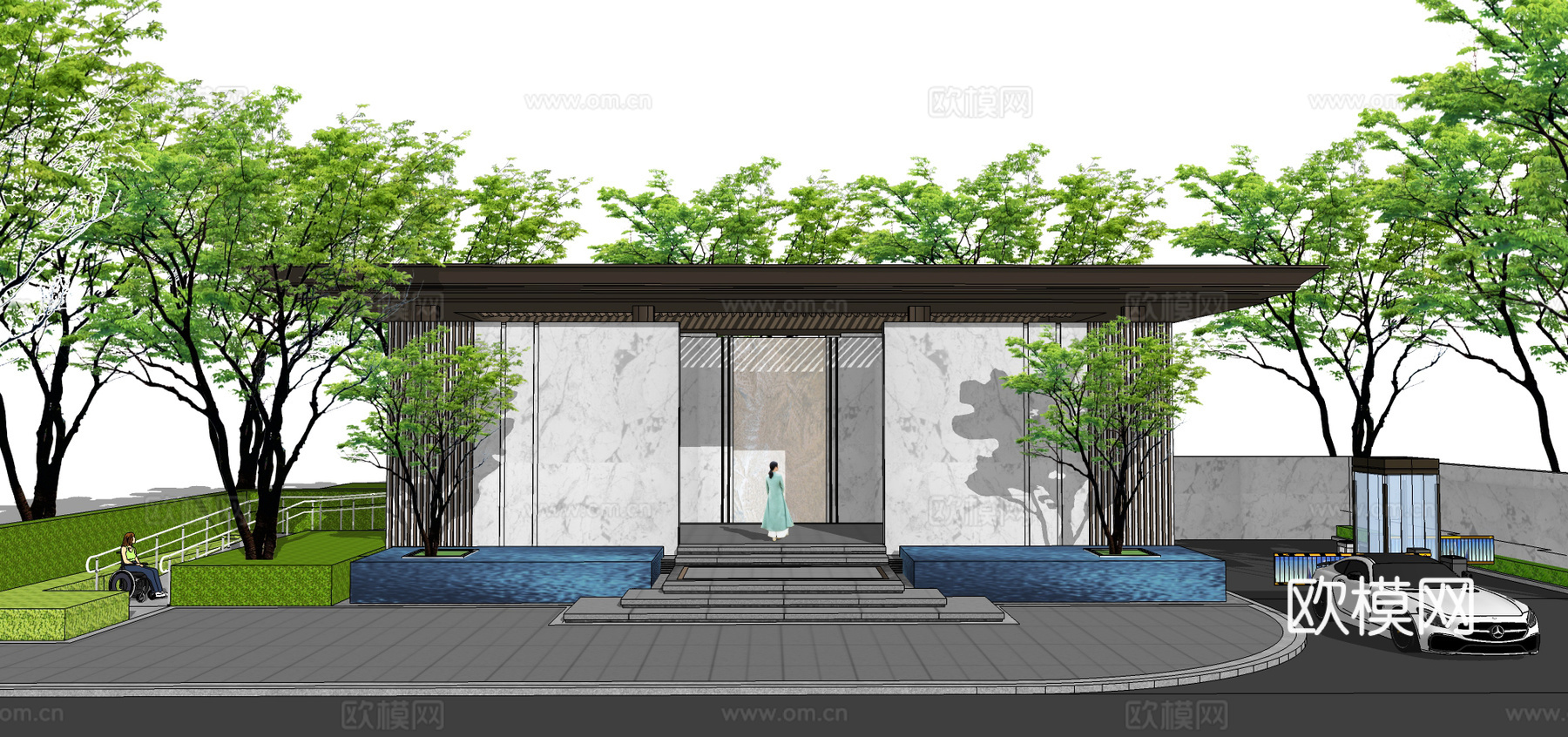 新中式小区大门su模型下载