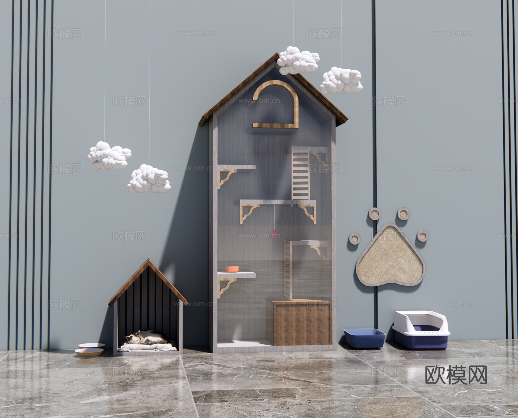 现代猫窝 宠物猫 猫别墅su模型下载