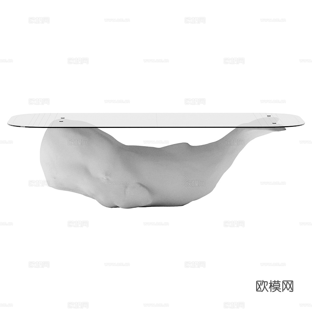 现代意式侘寂椭圆玻璃餐桌 茶桌3d模型