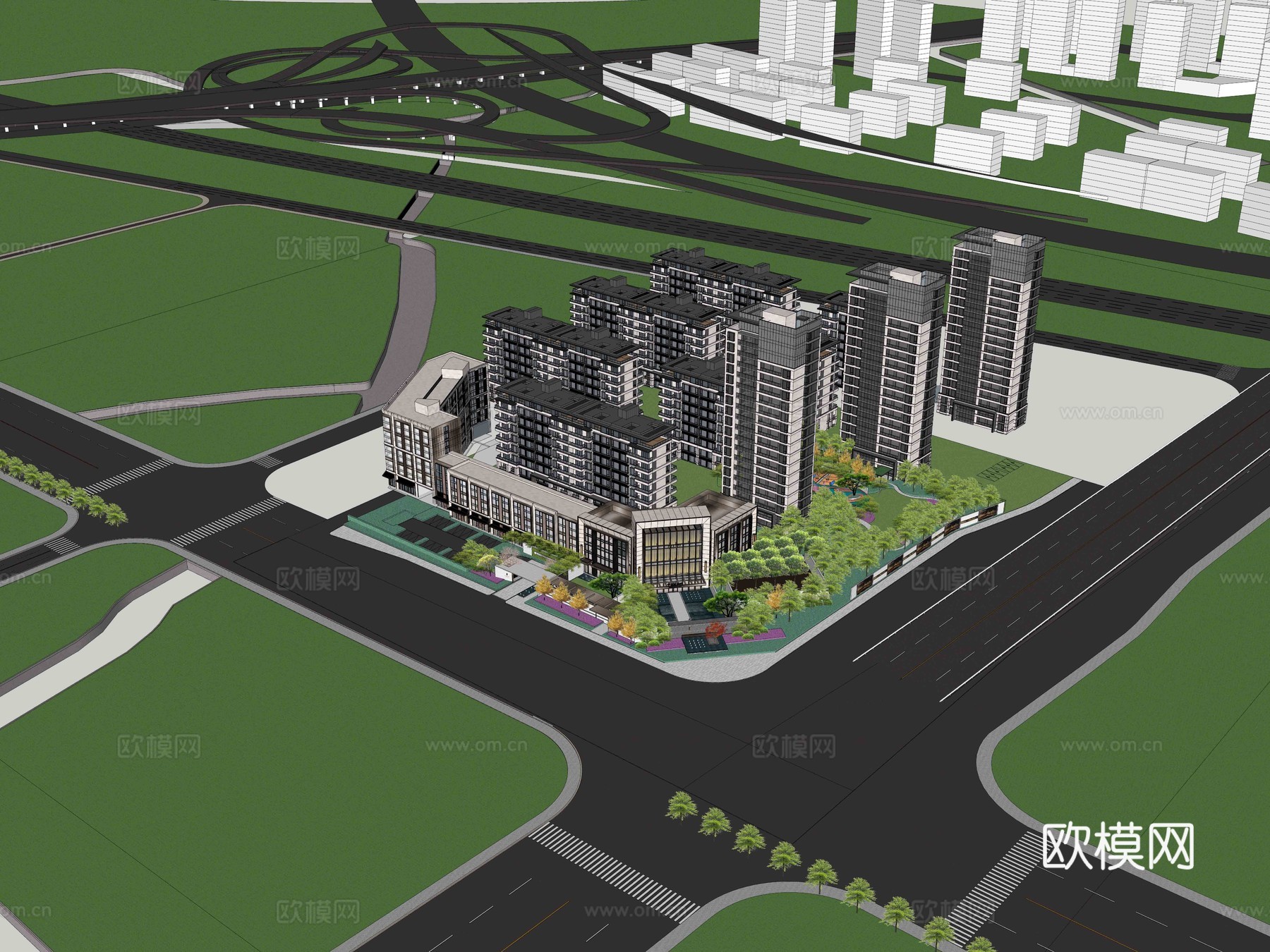 新中式居住区 景观示范区su模型下载