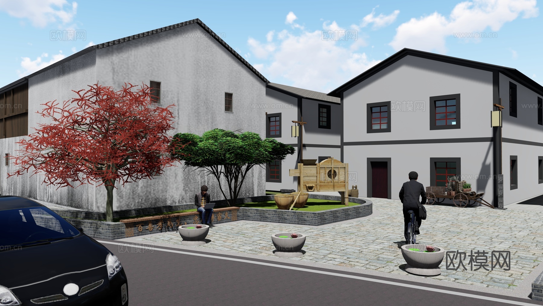 乡村公园景观su模型下载