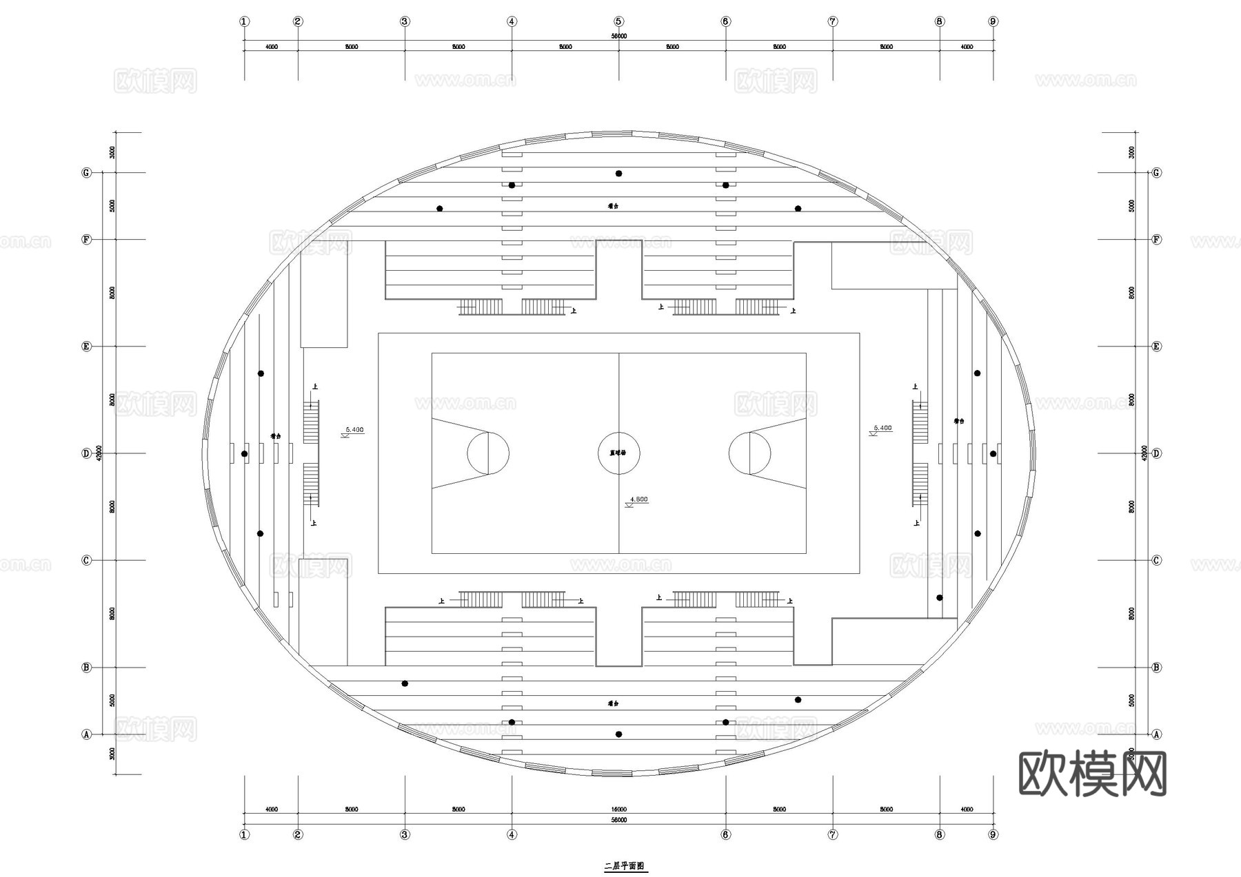 篮球场建筑施工图cad施工图