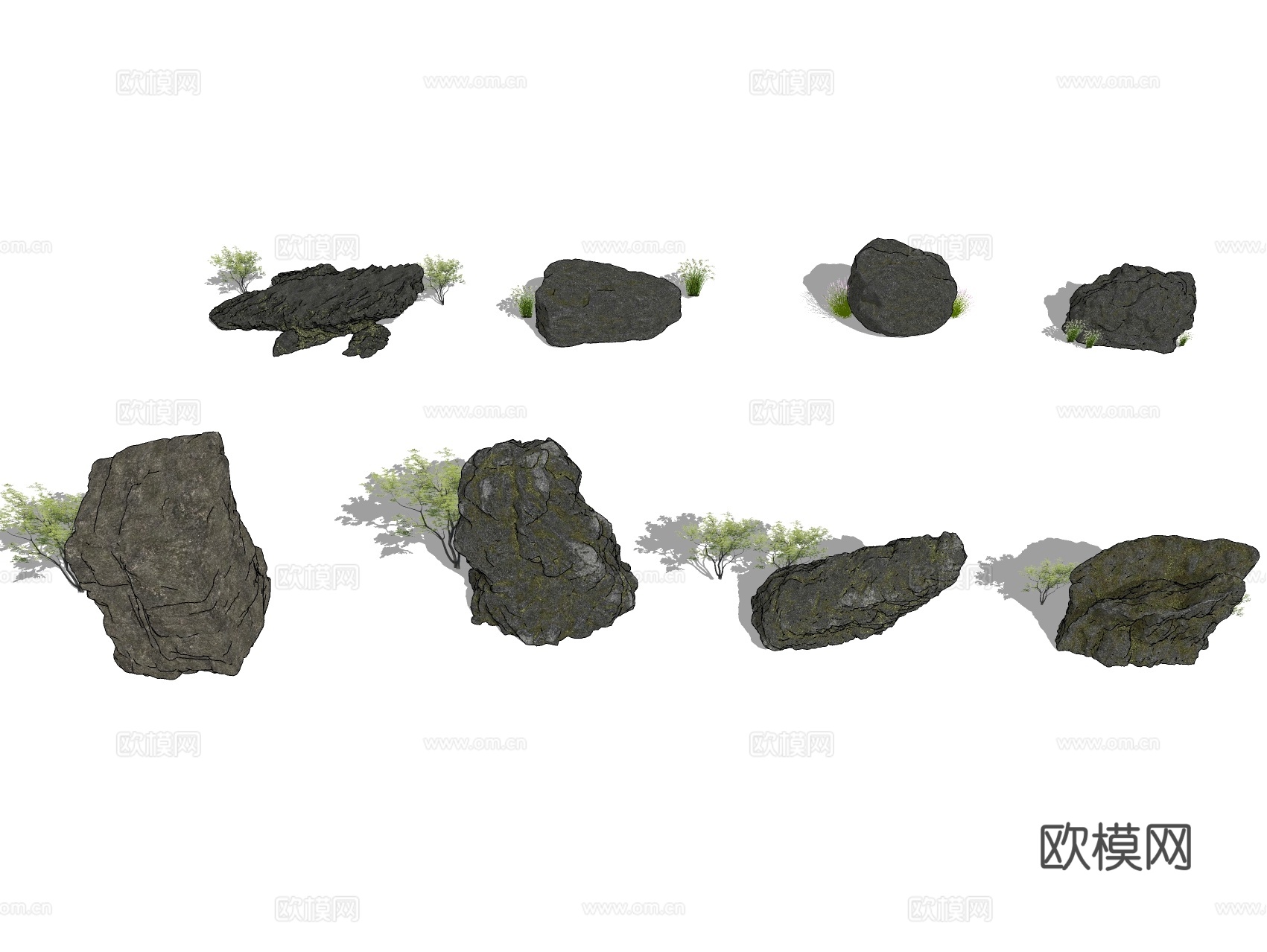 中式假山 石头 景石 置石 自然石 岩石su模型下载