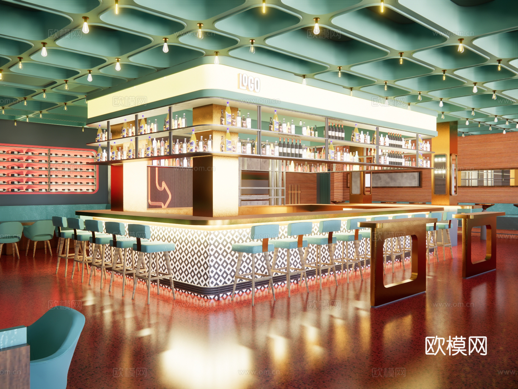 现代酒吧 餐厅su模型下载
