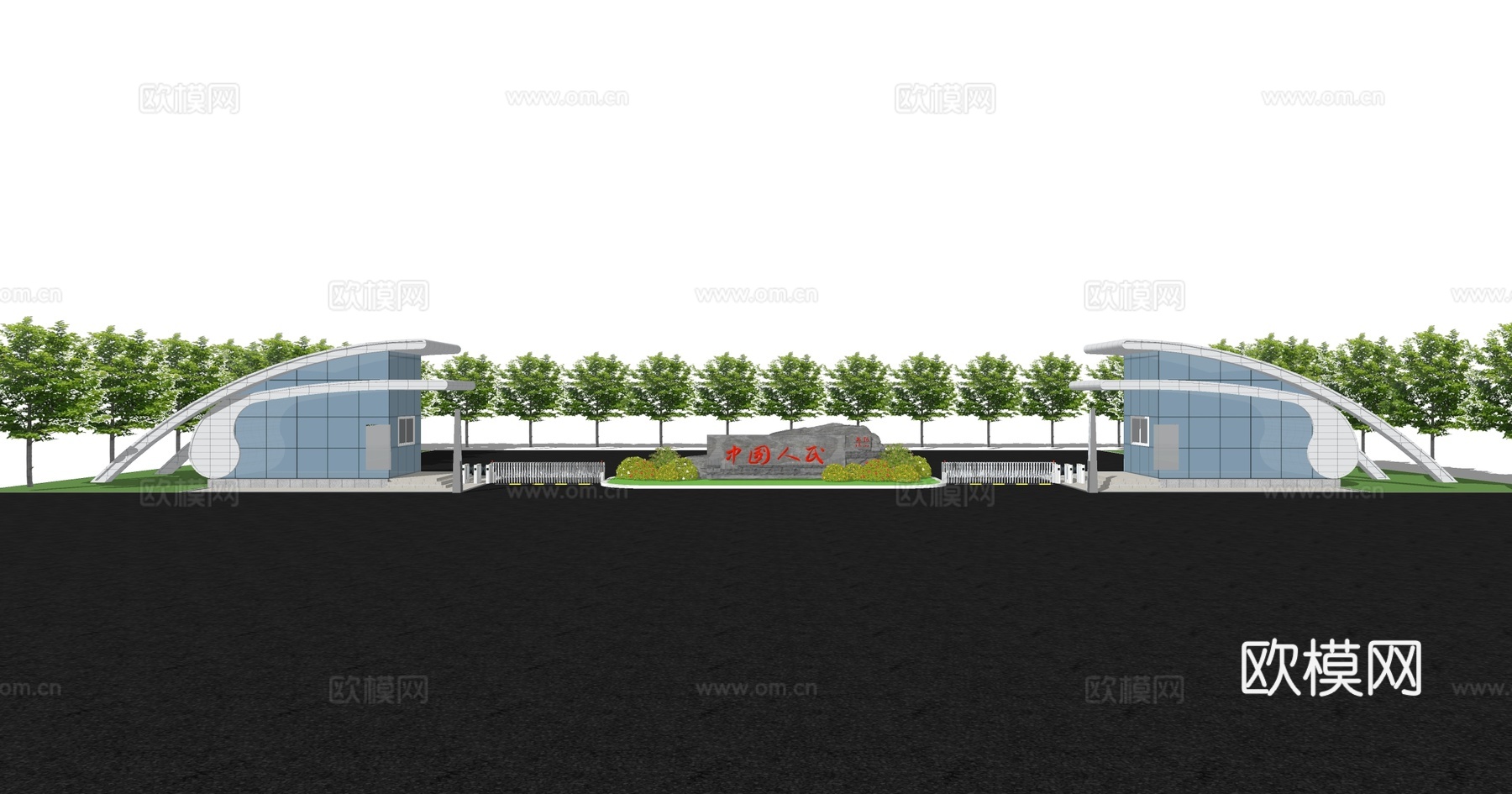 现代厂区大门入口su模型下载