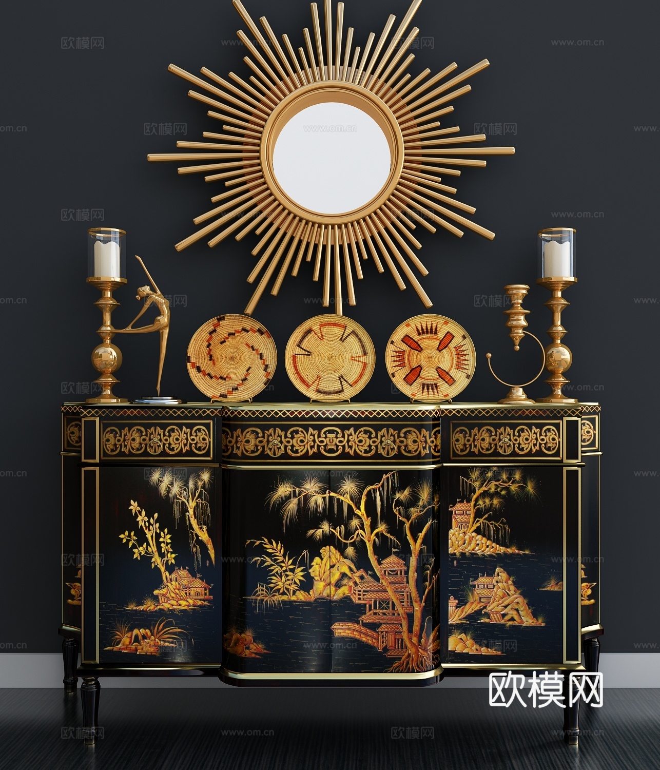 中式柜子装饰组合3d模型