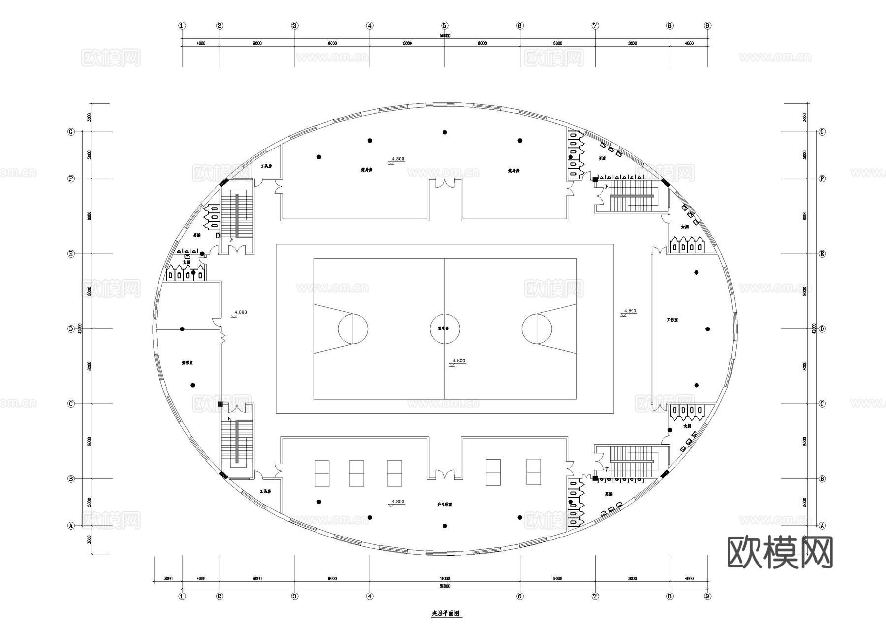篮球场建筑施工图cad施工图