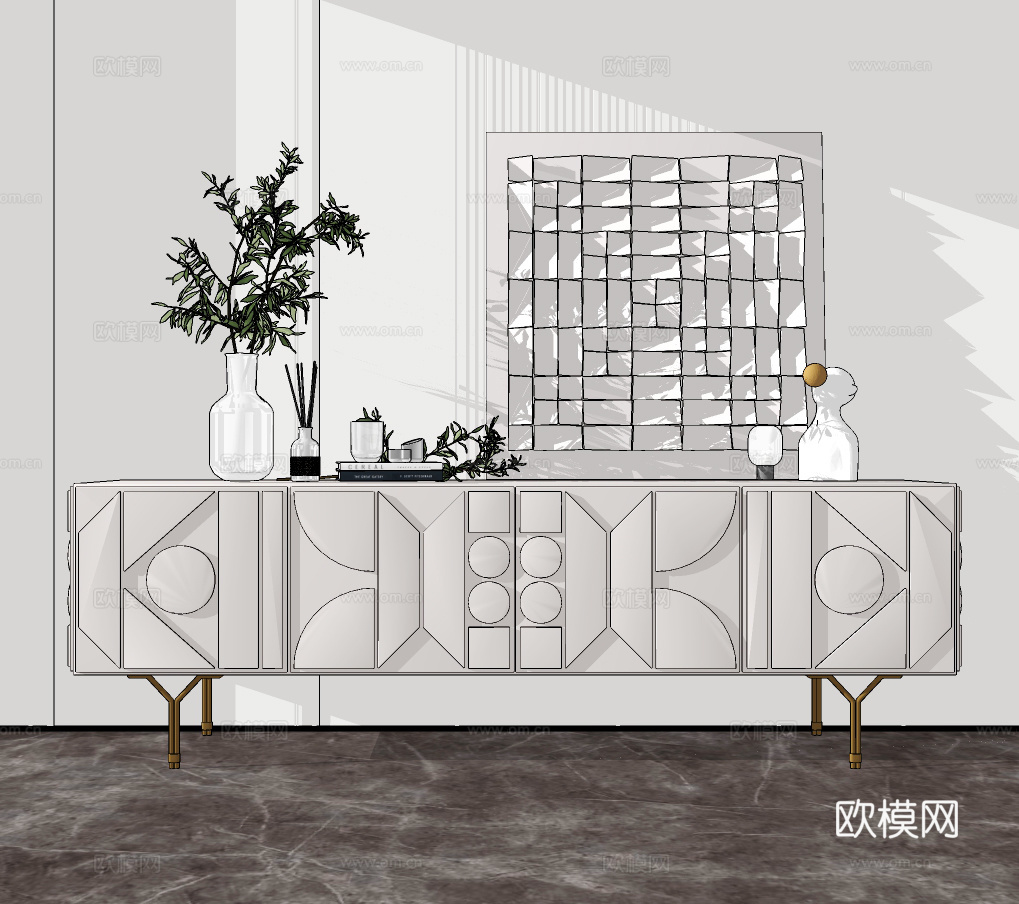 现代时尚电视柜su模型下载