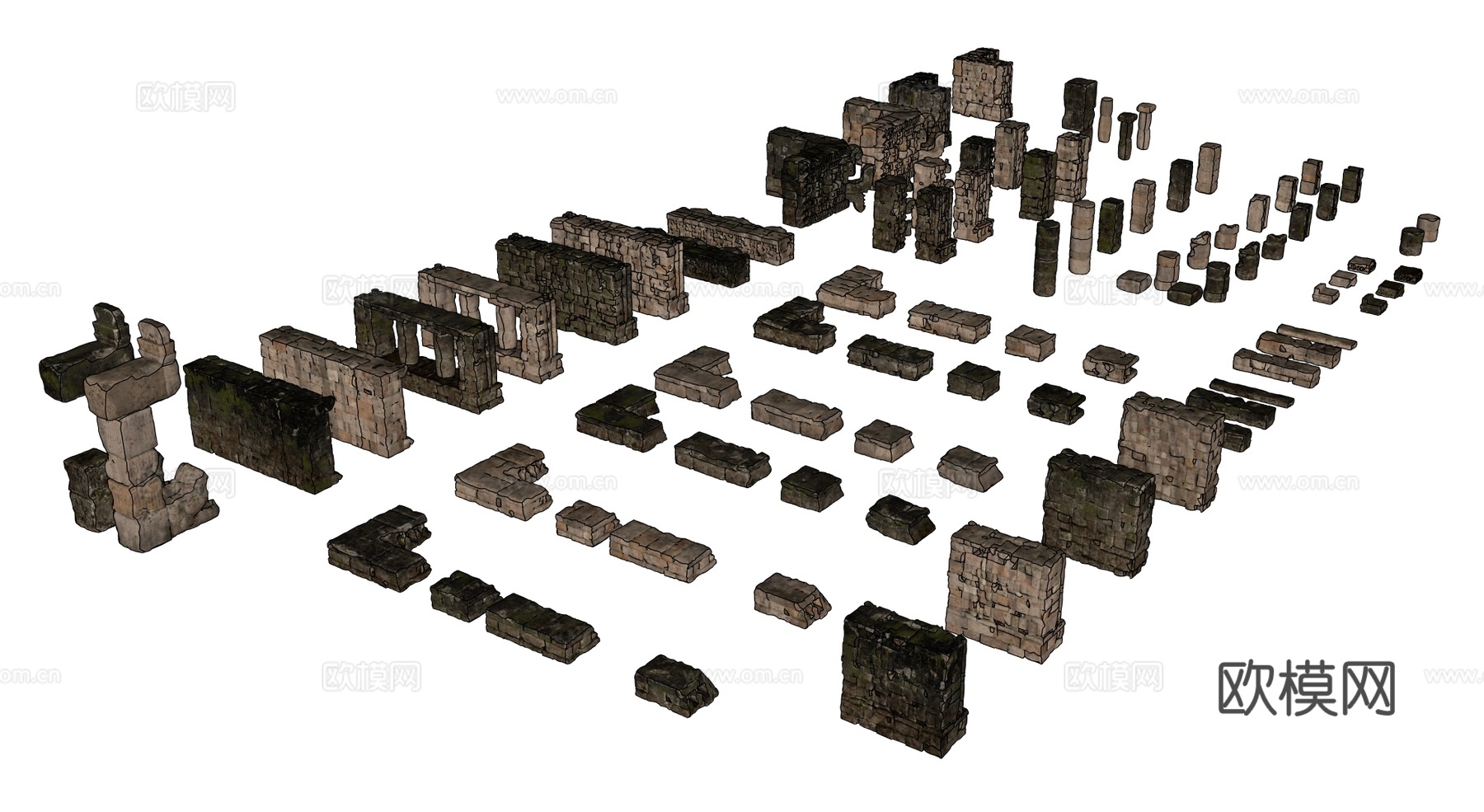 古代遗迹 废墟石块 神庙遗迹 废墟城墙 失落之城遗迹su模型