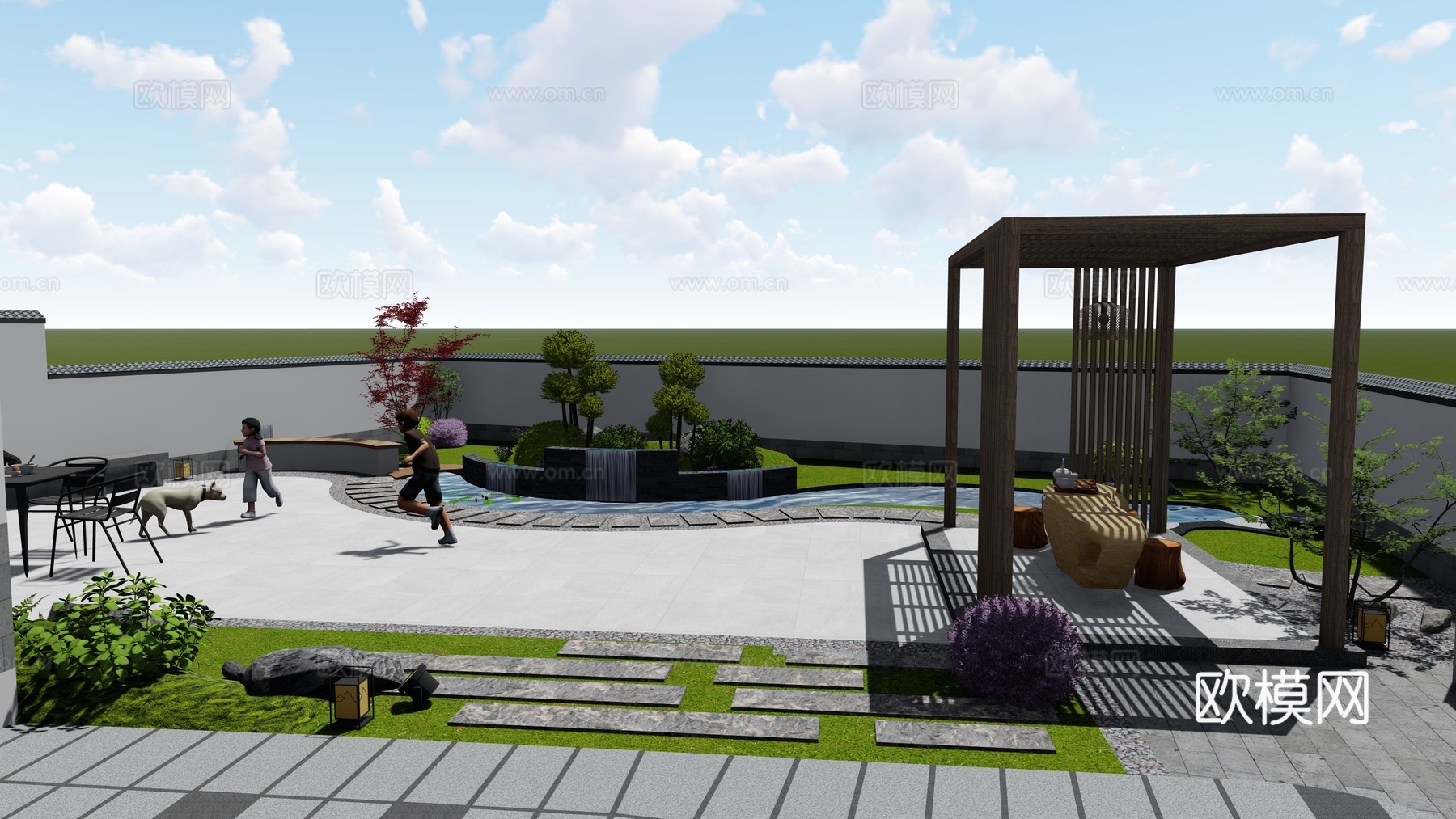 现代庭院 花园su模型下载