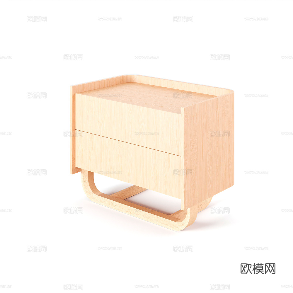 原木风卧室家用床边抽屉储物柜实木边几柜su模型