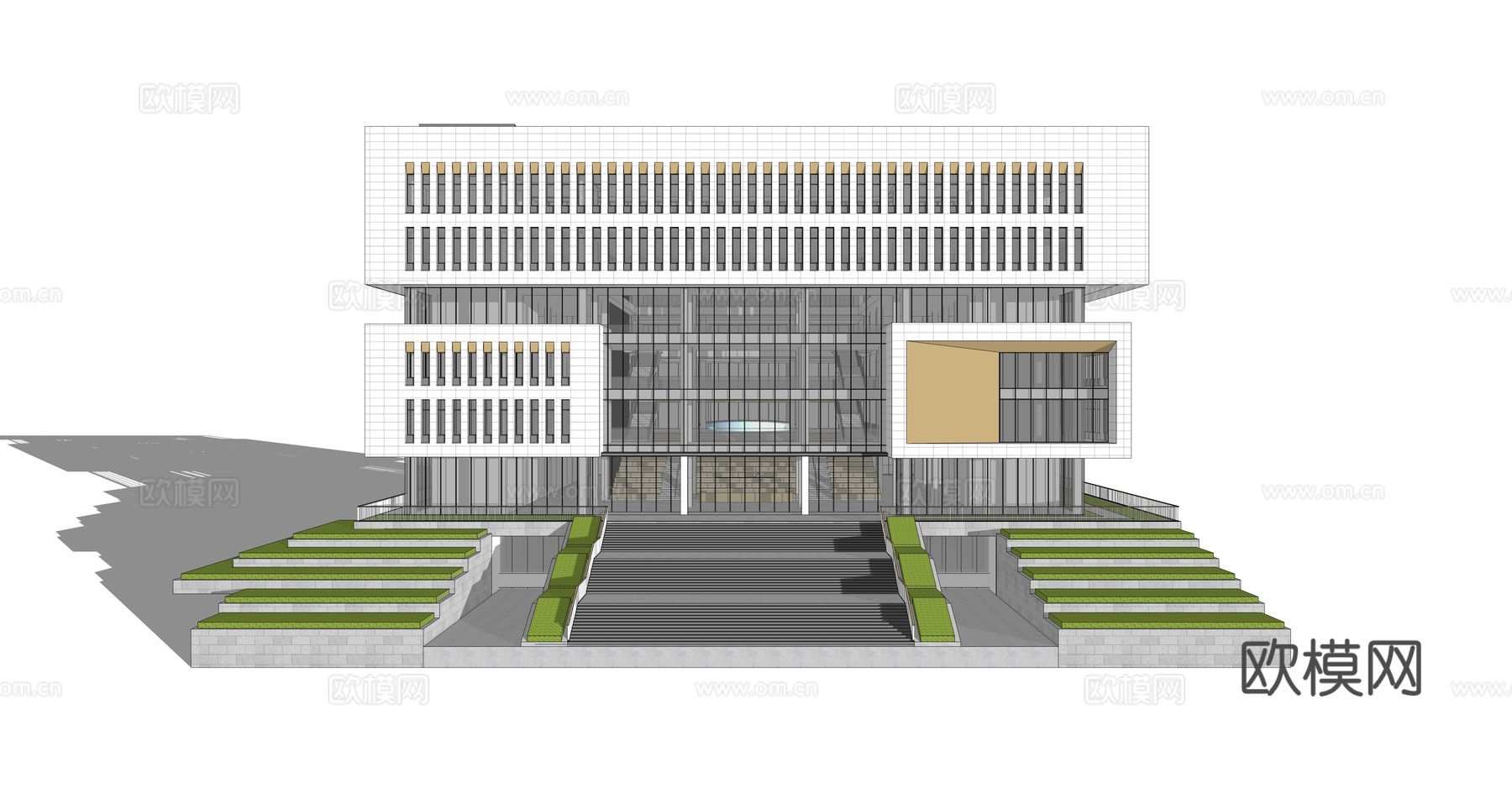 现代图书馆建筑外观su模型下载