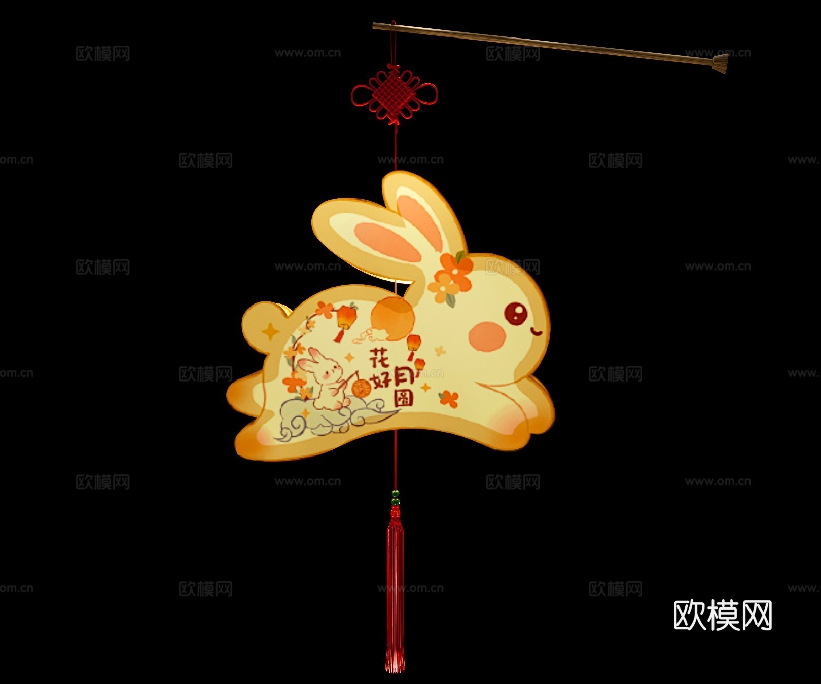 中式灯笼 中秋节花灯 兔子灯笼 中式手提灯笼 节日氛围灯笼su模型