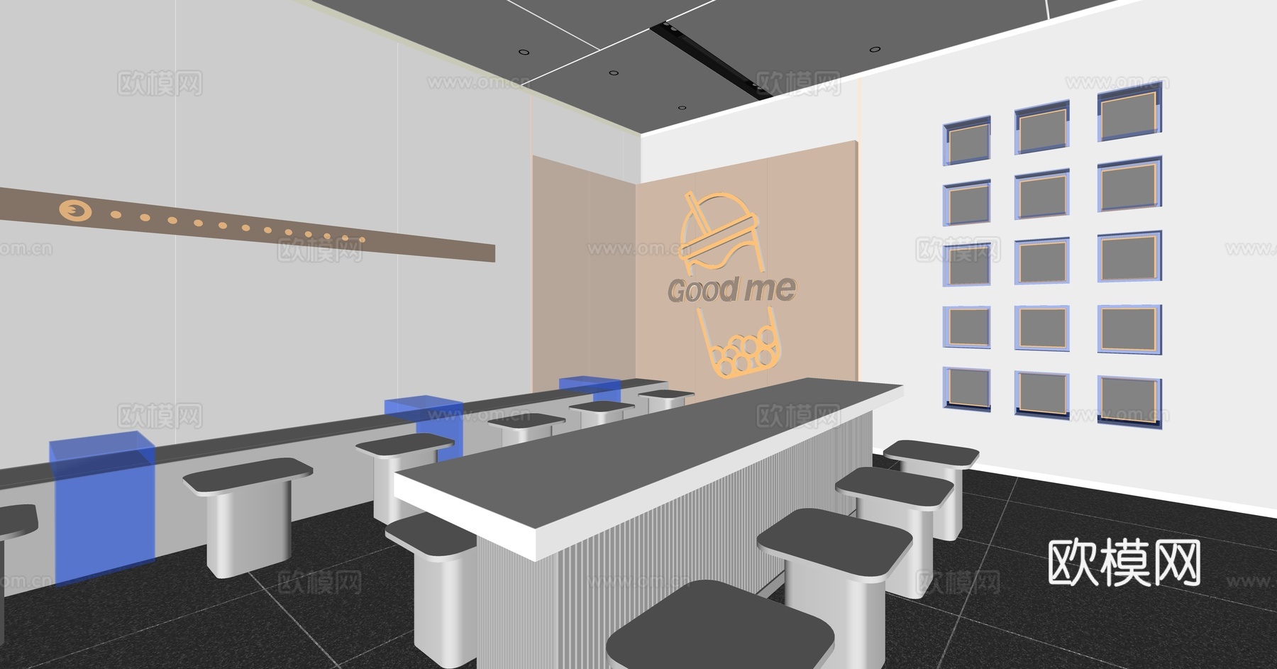 现代奶茶店su模型下载下载（渲染图1）