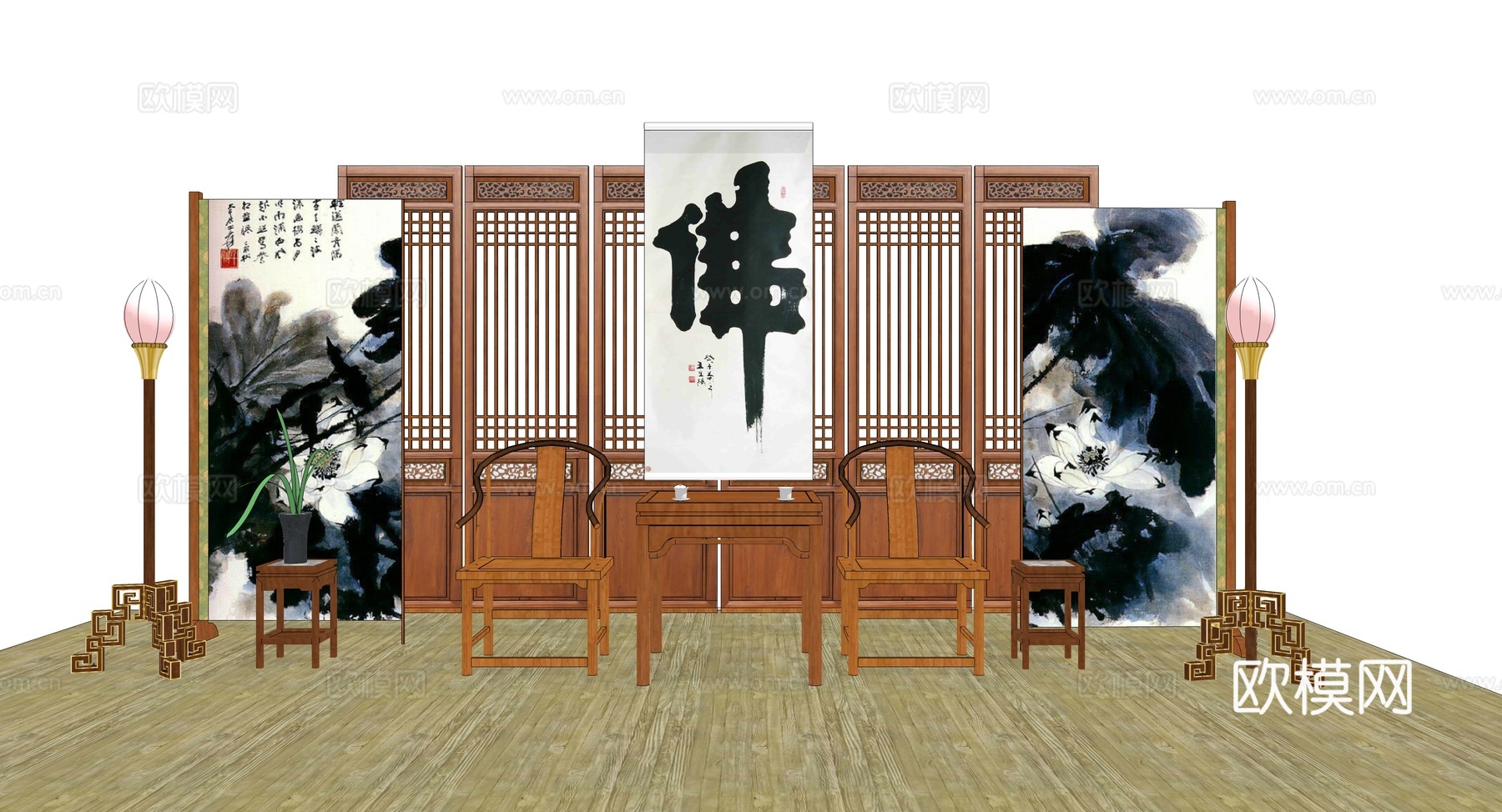 中式茶桌椅su模型下载