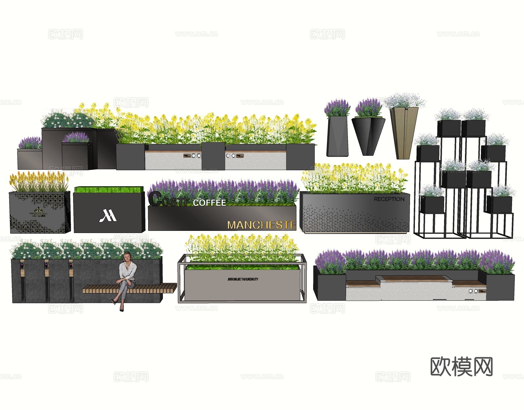 户外花箱 花池 花槽su模型下载