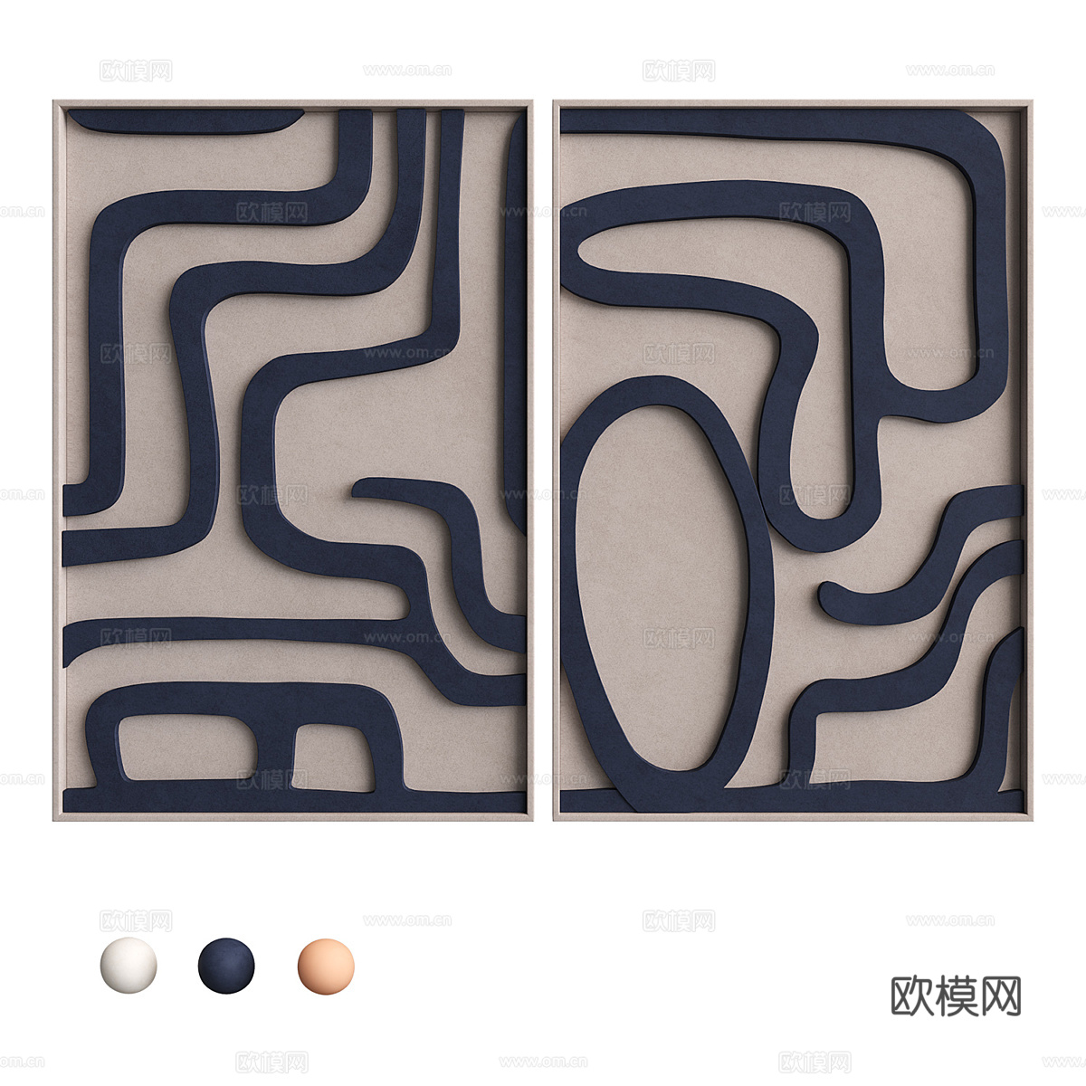 现代意式侘寂装饰挂画3d模型