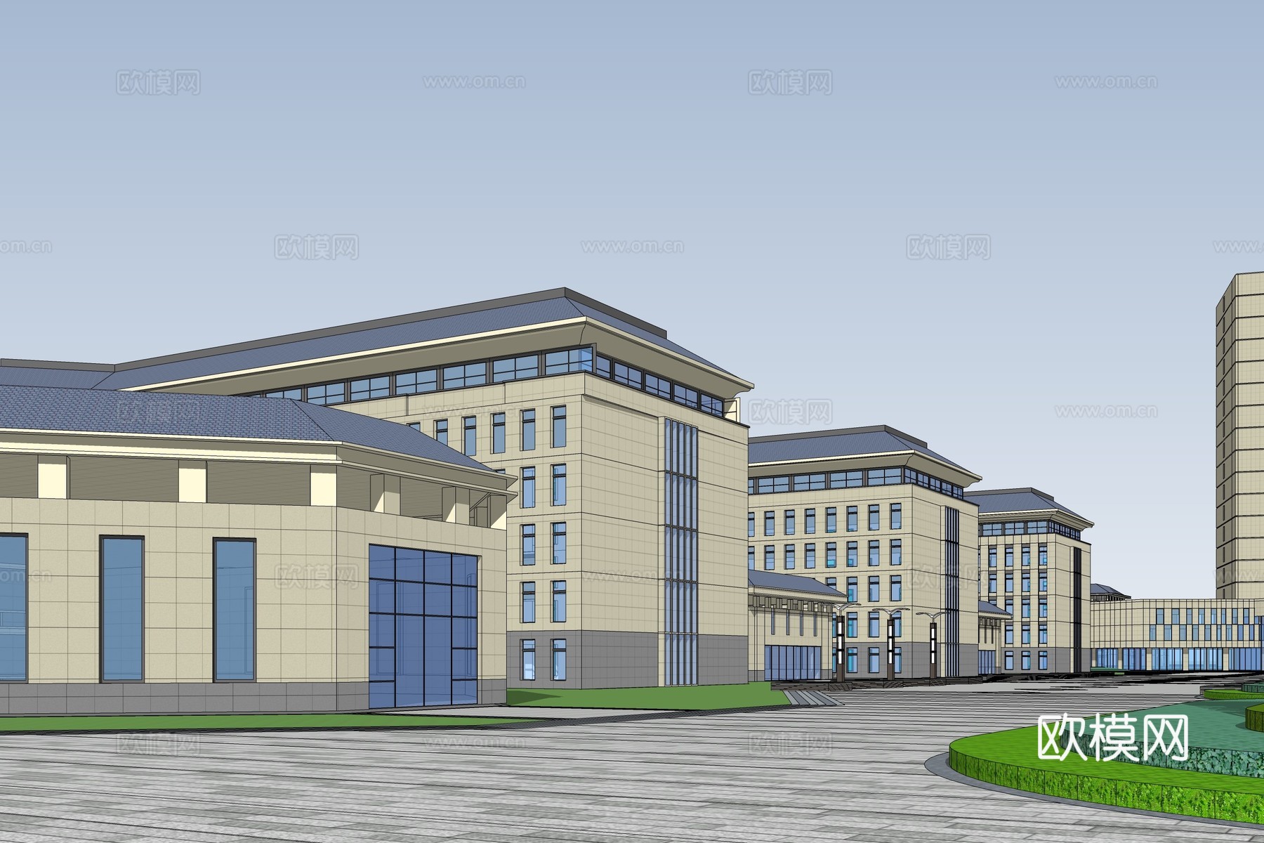 现代学校建筑外观su模型下载