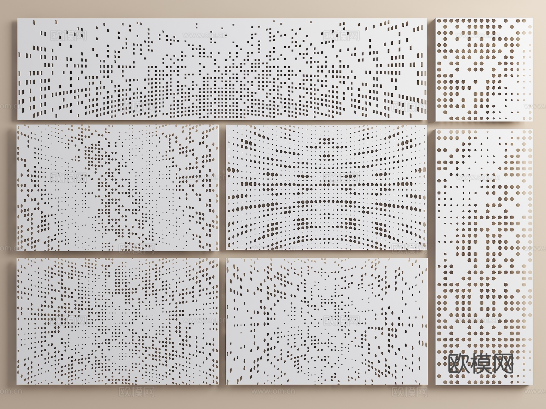 现代穿孔背景墙 渐变孔板 孔板 渐变冲孔板 穿孔铝板 渐变穿3d模型