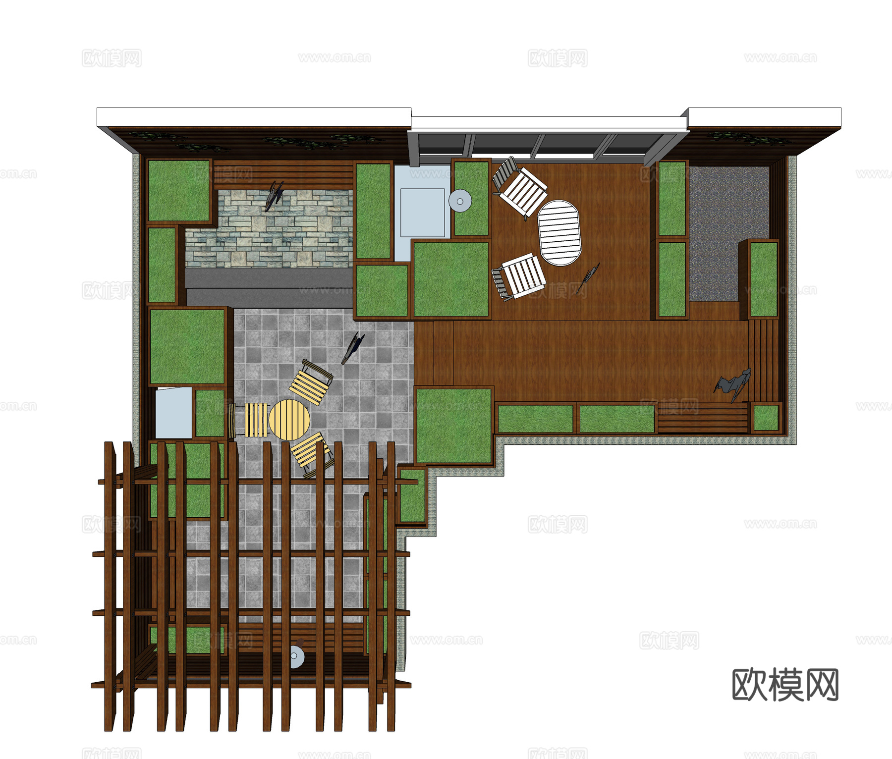现代庭院花园su模型下载