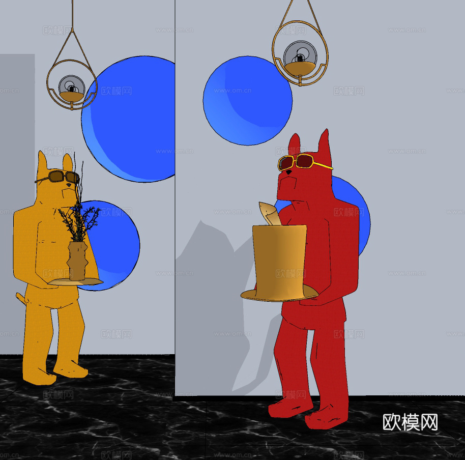 现代几何雕塑摆件su模型下载