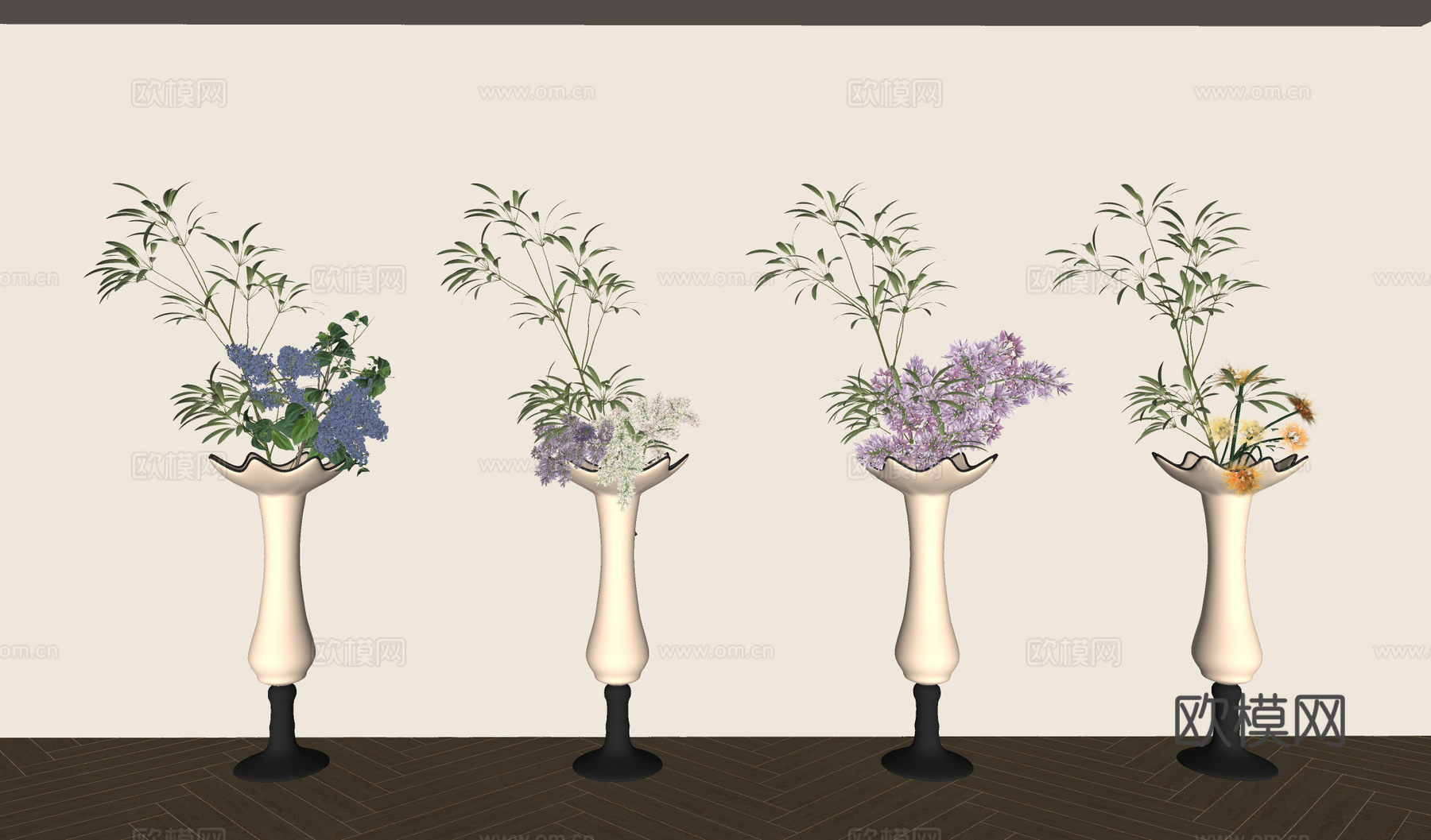 花 陶瓷花瓶 花艺鲜花 假花永生花 客厅花瓶摆件 售楼部花艺su模型
