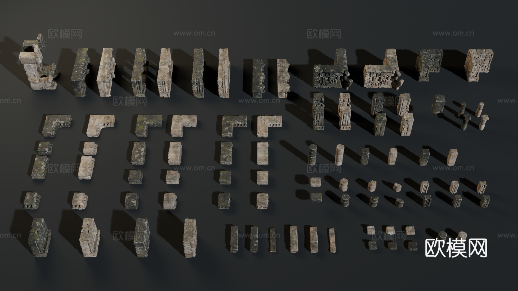古代遗迹 废墟石块 神庙遗迹 废墟城墙 失落之城遗迹su模型