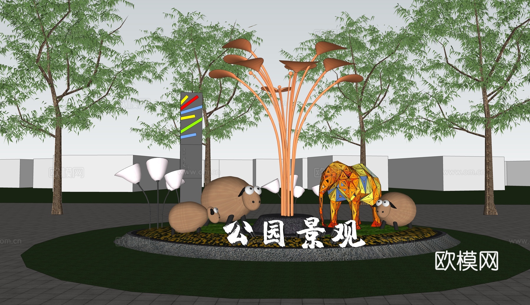 现代公园雕塑景观小品su模型下载