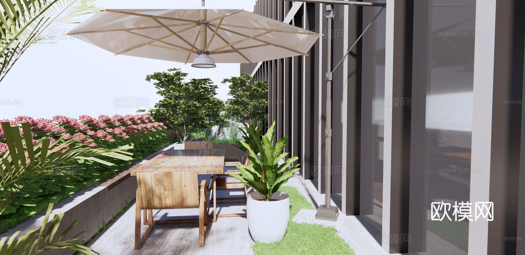 现代屋顶花园su模型下载