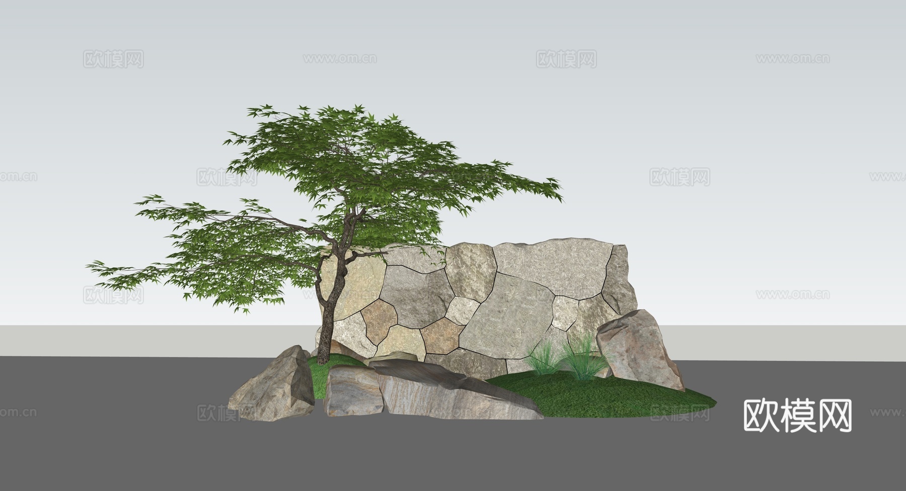 柏坡黄景墙su模型下载