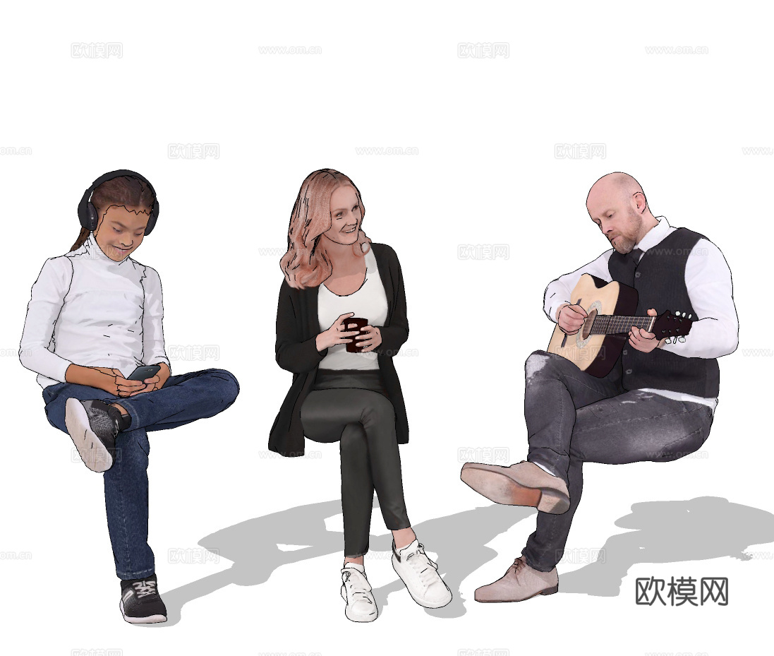 现代坐姿人物su模型下载