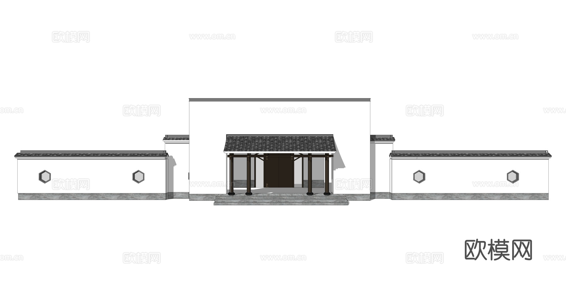 新中式徽派入口大门su模型下载
