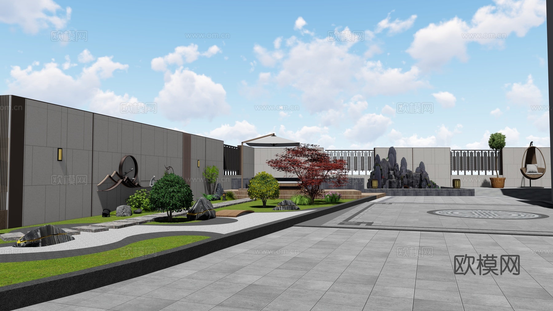 现代庭院 花园su模型下载