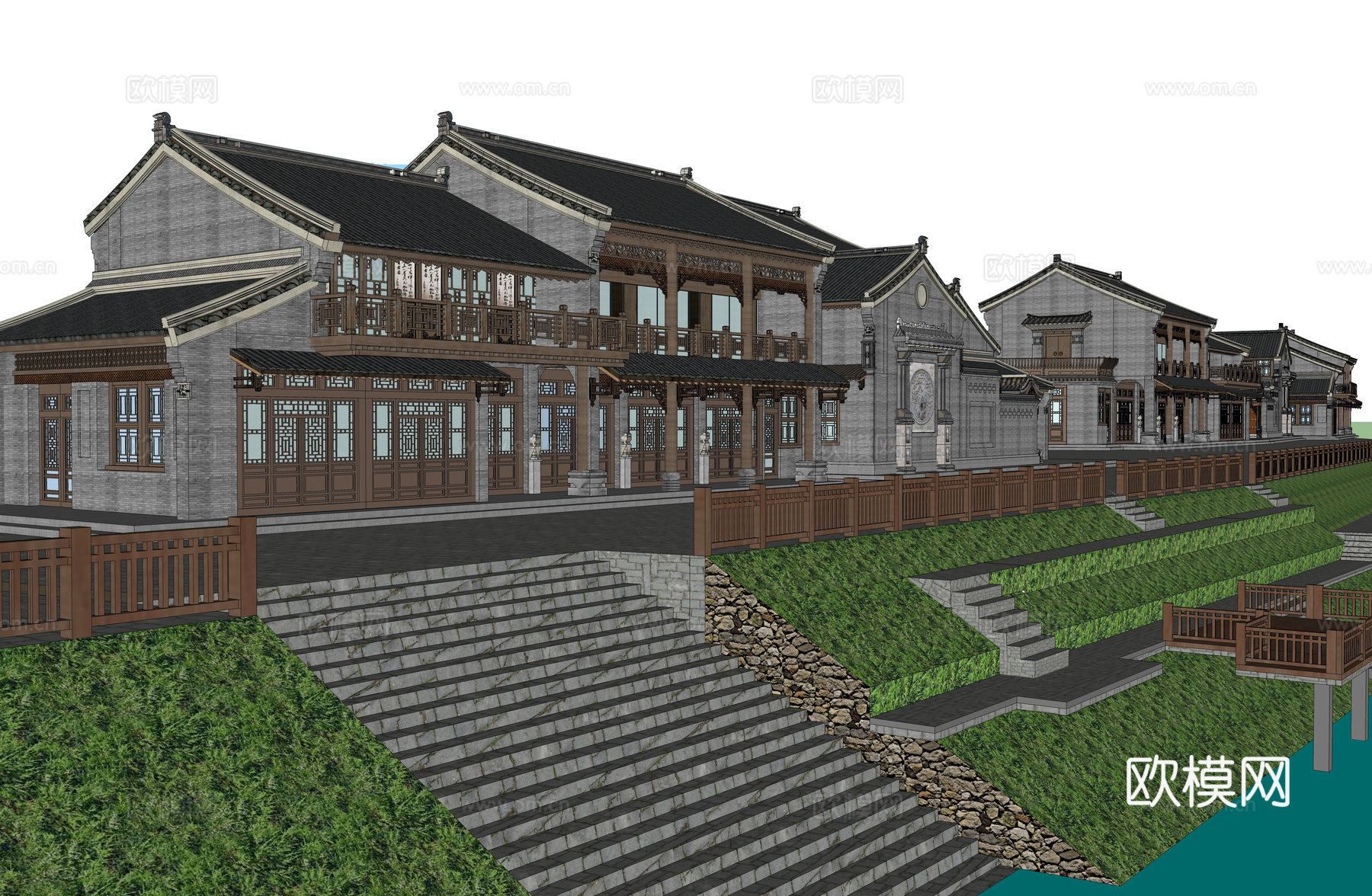 中式古建商业街su模型下载