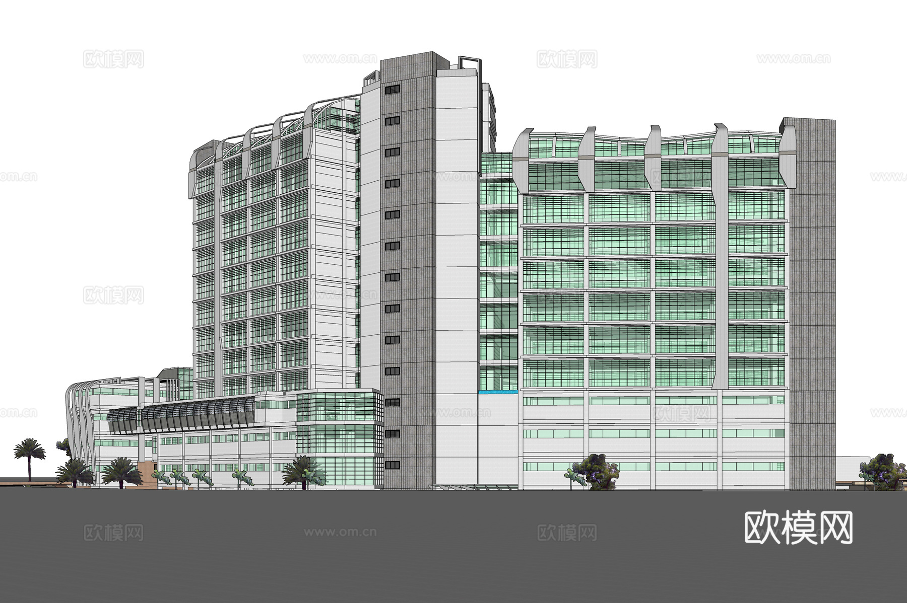 现代医院建筑外观su模型下载