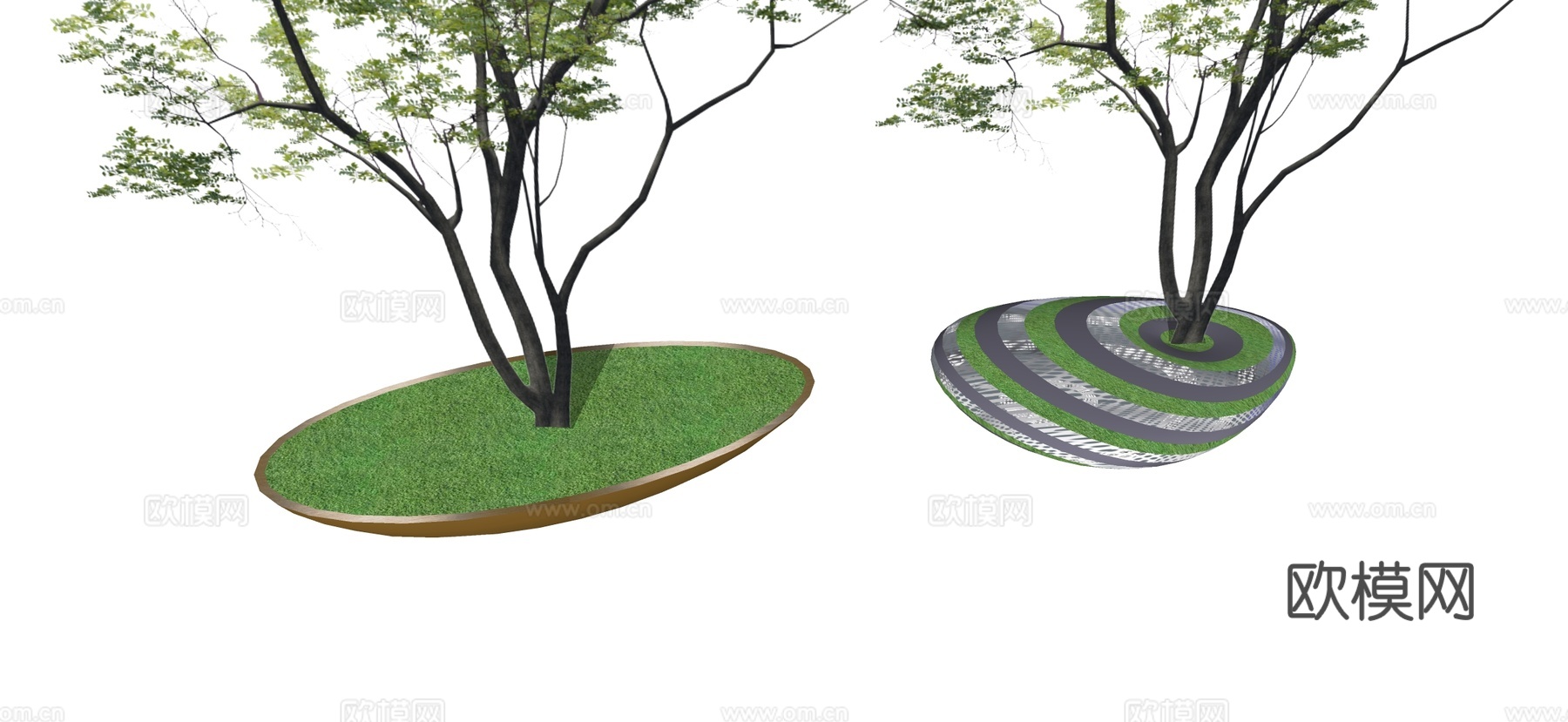 现代异形曲面树池 花坛 种植池 景观座椅su模型下载