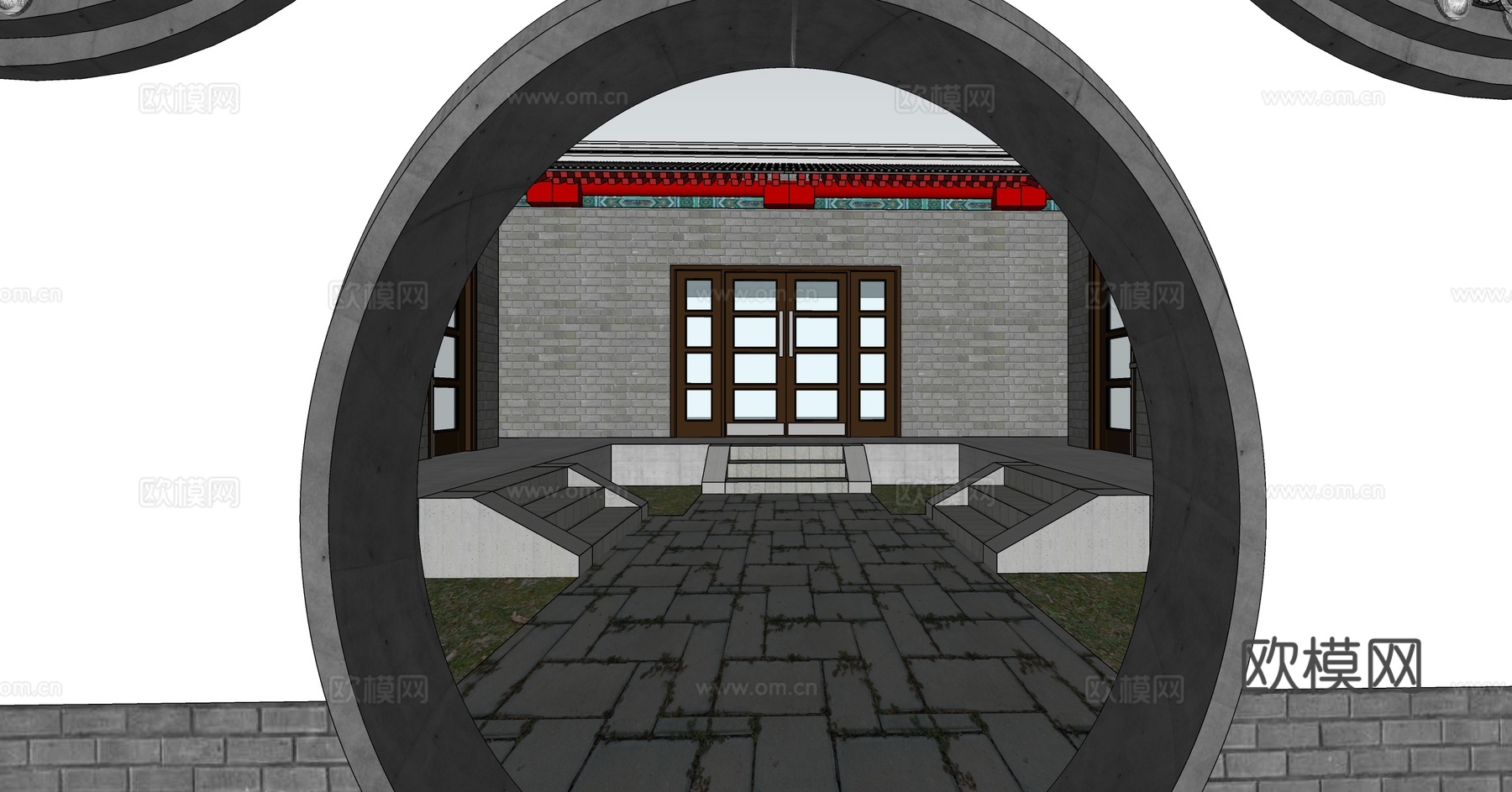 仿古民居四合院su模型下载