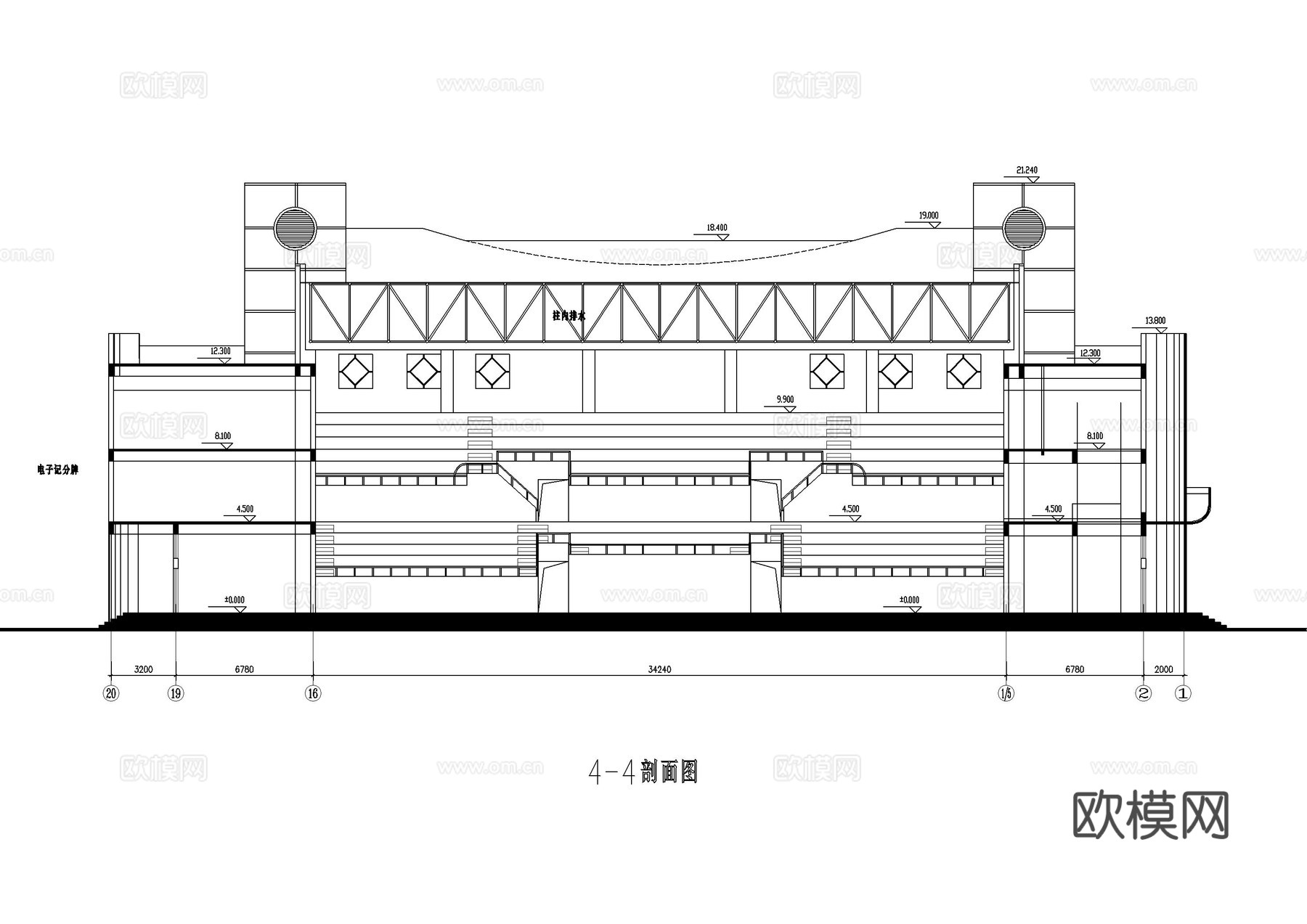 三层篮球场体育馆施工图cad施工图