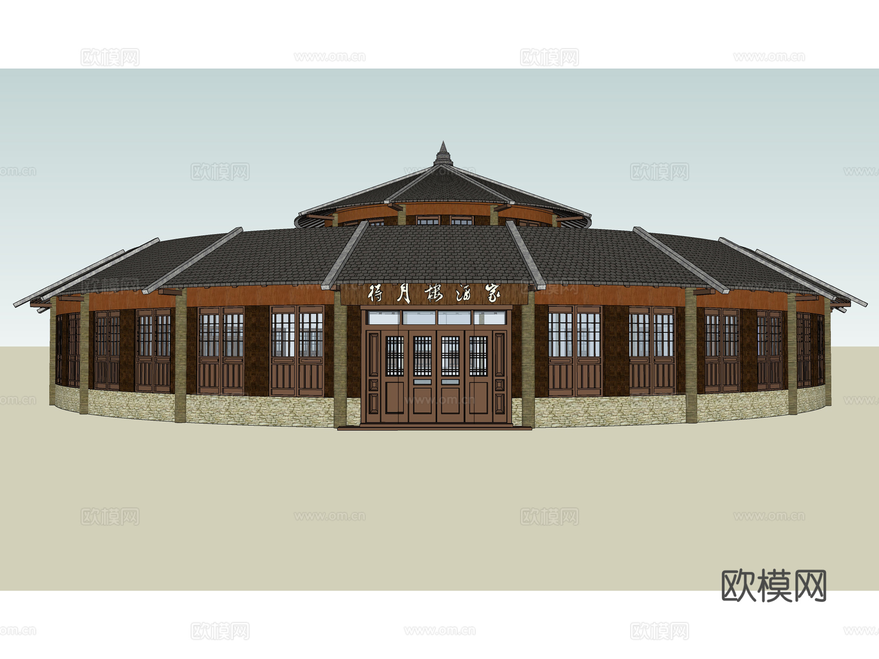 新中式古建围屋su模型下载