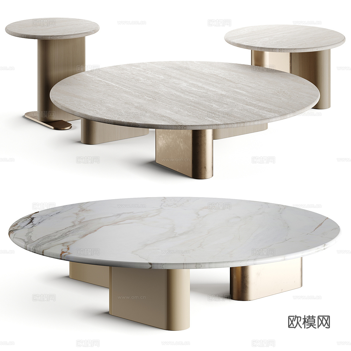 现代意式轻奢大理石茶几组合3d模型