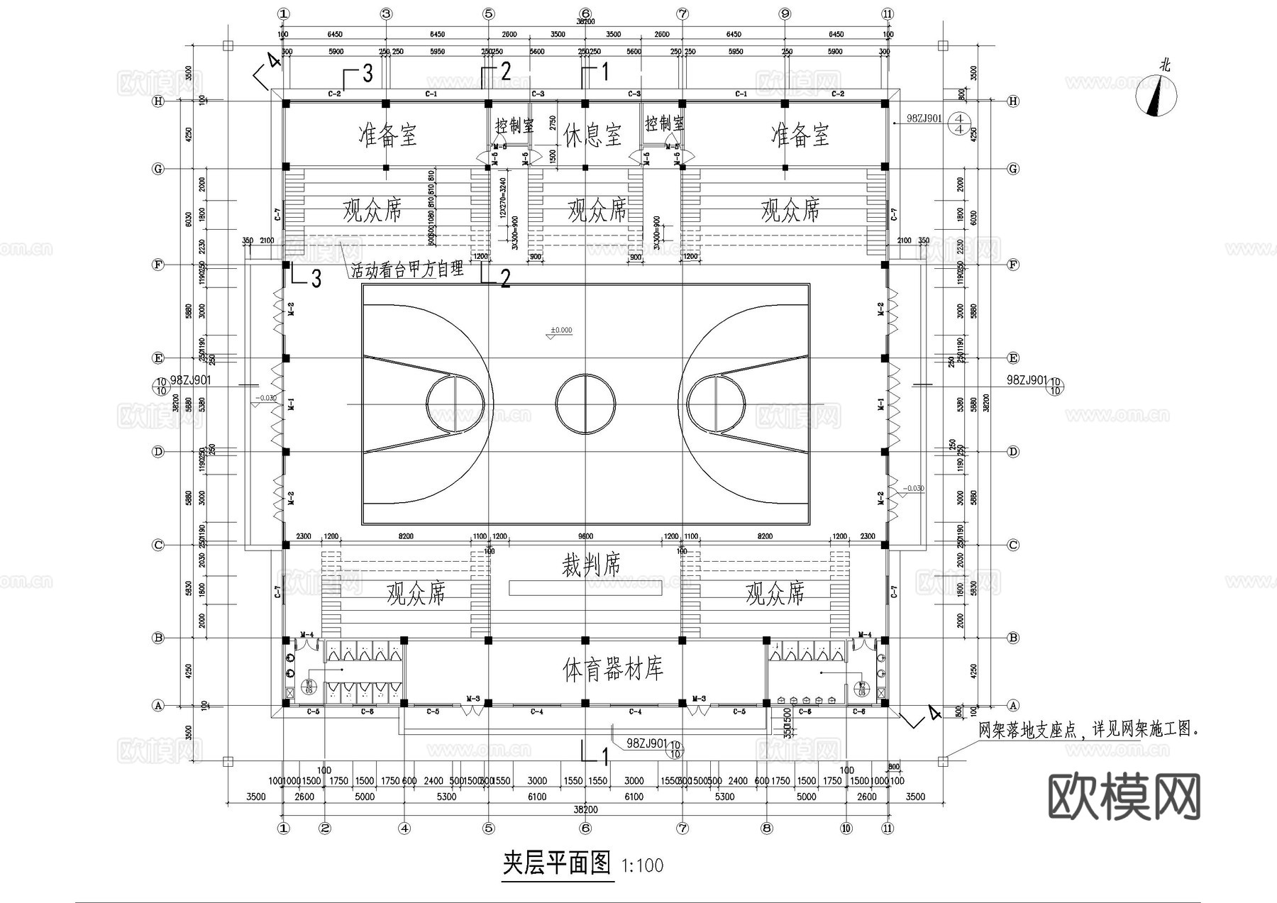 篮球场施工图cad施工图