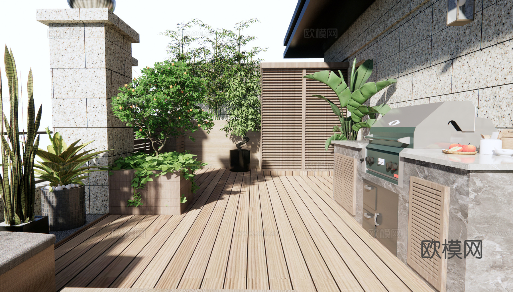 现代屋顶花园su模型下载