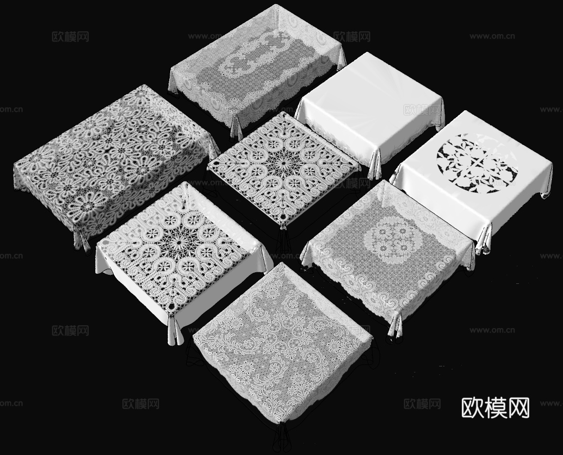 简欧蕾丝刺绣桌布su模型下载