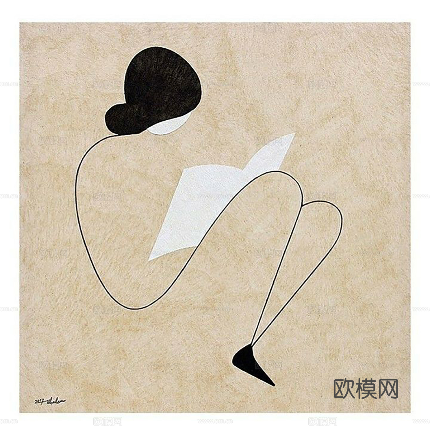 中古挂画  装饰画 抽象画线条画